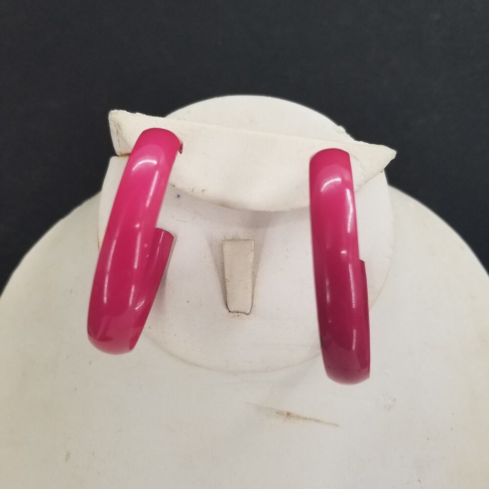 Vintage Pink Metal Wrap Around Hoop Post Earrings Costume Jewelry